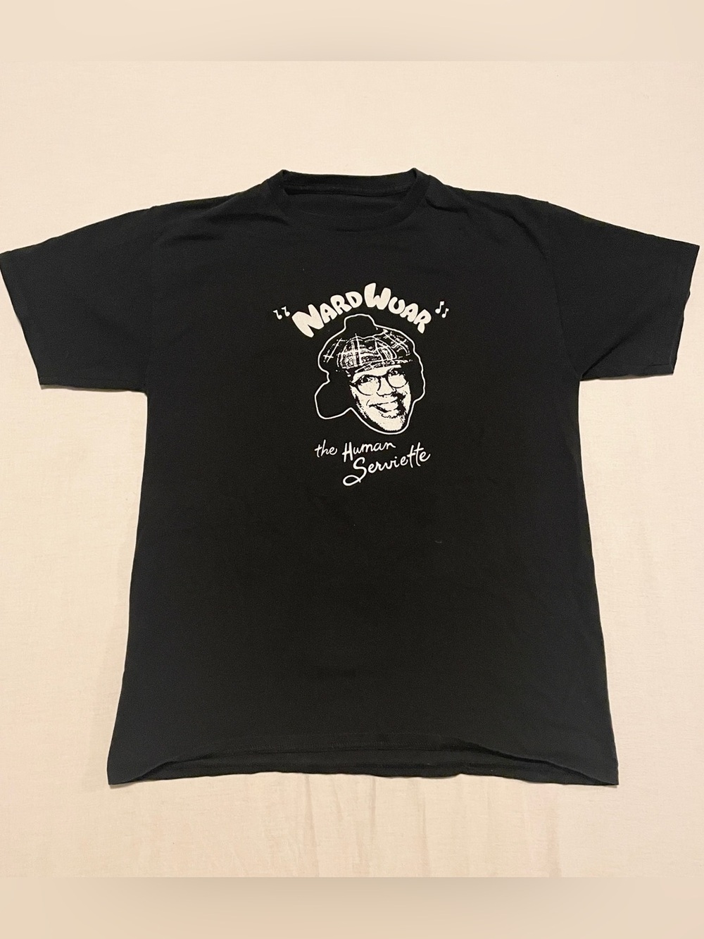 Nardwuar The Human Serviette Black T-Shirt 2-Sided Graphic Tee Missing Size